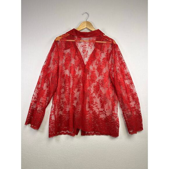 Vintage White Stag Womens Red Sheer Lace Blouse Long Sleeve Top 22w/24w - Picture 6 of 9